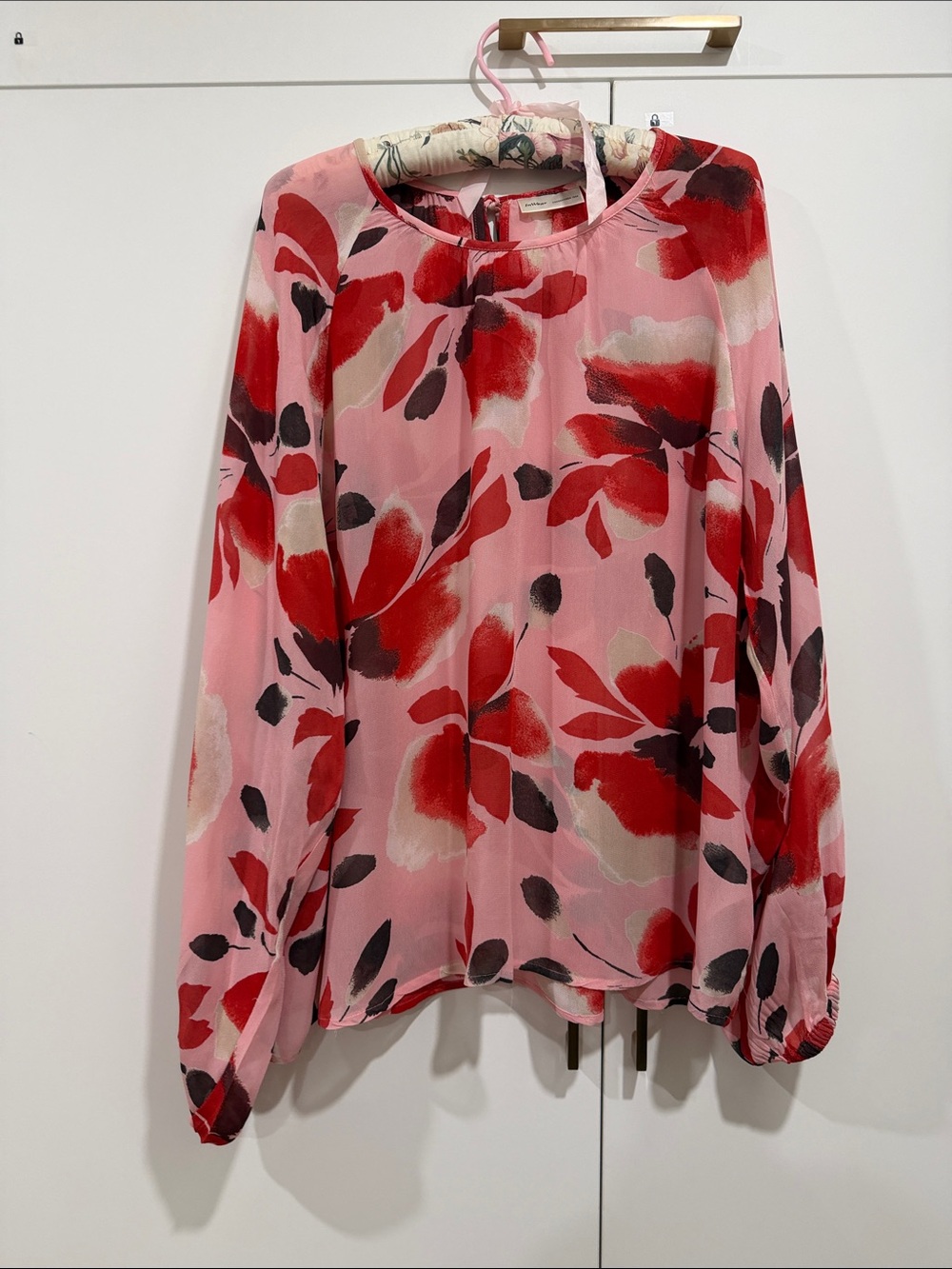 Pink Floral Tie-Neck Blouse